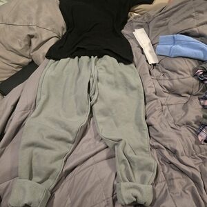 Black Top and Gray Sweatpants Set